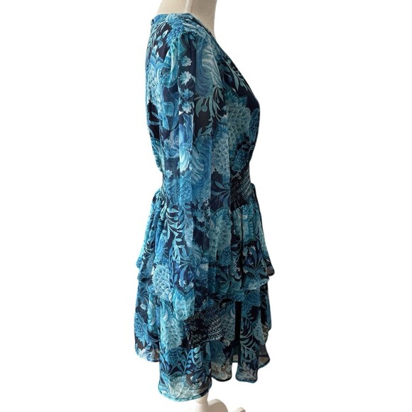 L'Atiste by Amy Layered Ruffle Tiered Dress Blue Floral Women's 1X Sheer Sleeves - Picture 16 of 16